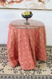 Round Decorator Table With Glass Top And Fabric Skirt