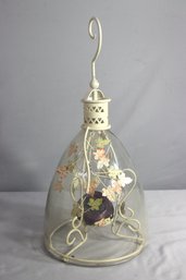 Decorative Wrought Iron Scroll And Flower Hanging Glass Bell