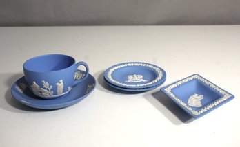 Wedgewood Blue Jasperware Tea Set And Trinket Dish Collection