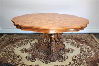 Spider Head & Marquetry Dining Table With Carved Three-truss Leg Base