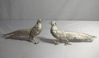 Vintage Pair Of Silver-Plated Ring Neck Pheasants