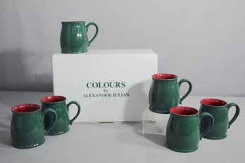 (6) Alexander Julian Colours Mugs Set Speckled Green Maroon