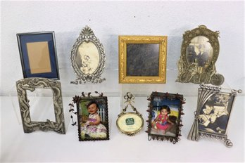 Group Lot Of 9 Decorative Photo Frames - Mantle/Table/Desk Sizes
