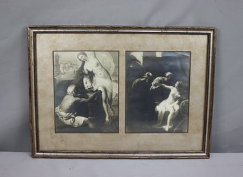 Framed Diptych Of Black And White Classical Scenes