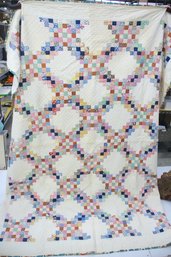 Handcrafted Vintage Triple Irish Chain Quilt With Border Detail-twin Size
