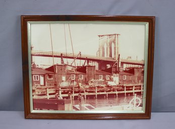 Vintage Photograph Of The Construction Of The Brooklyn Bridge, Framed
