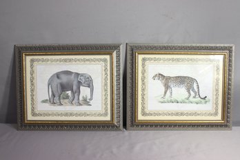 Two Ghost Globe Savannah Animal Prints - Elephant And Leopard In Ornate Frames