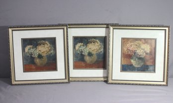 Three Framed Albena Hristova Floral Still Life Color Prints, Info. Verso