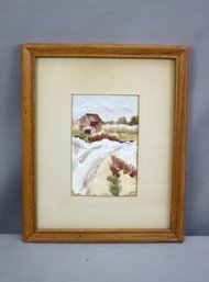 Vintage Original Oil On Board Barn And Fields Landscape, Signed And Framed