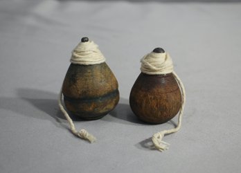 Two Vintage Wood Spinning Tops