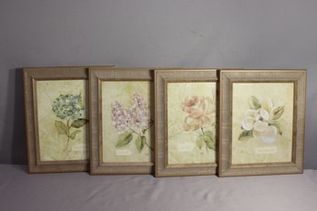 Set Of  3 Wooden Floral Hydrangea, Lilac, Rose Framed Plaques -  Signed CB (Cheri Blum)