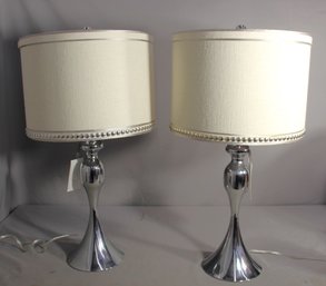 Pair Of Polished Chrome Table Lamps
