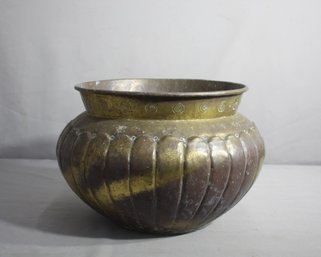 Antique Brass Etched Planter Pot -10'H