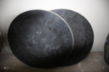 Pair Of Black/Gray 17.5' Round Marble Top