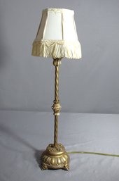 Antique Brass Floor Lamp With Fringed Lampshade