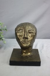 Vintage Bronze-tone Pottery Head Looking Upwards Sculpture