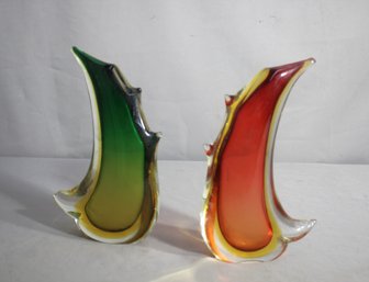 Pair Of Vintage Murano Art Glass Vases