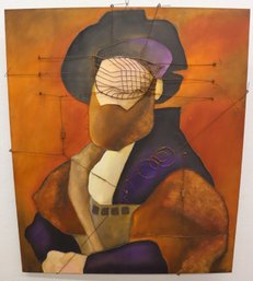 Large Mixed Media Work - Paint, Cloth, Metal Wire Mesh On Board, Signed An Dated Maurice Yanez 1994