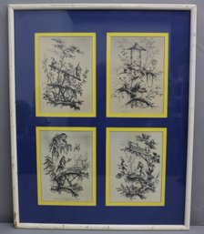 4 Plates From 'Suite De Douze Pecheurs Et Chasseurs' Framed Together As Polyptych