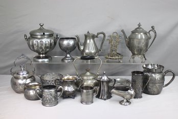 Group Lot Of Silver -Plated Pots And Creamers And More