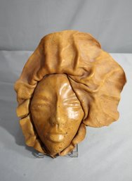 Vintage Handmade Sculpted Bust Of Woman In Molded Leather Wall Hanging Mask