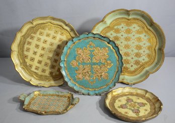 Group Of Five (5) Vintage Italian Florentine Trays-small