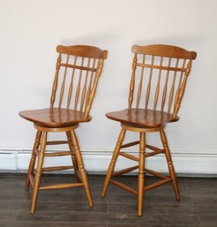 Set Of Two Thomasville Swivel Windsor Bar Chairs