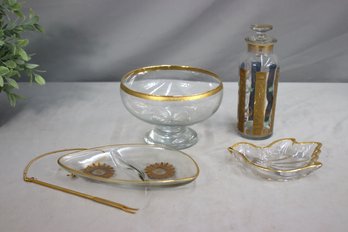 Group Lot Of Gold Embellished George Briard Vessels & Mikasa Glass Dove Dish