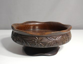 Vintage Hand-Carved Wooden Musical Bowl With Floral Design