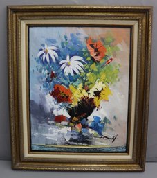 Oil On Canvas Semi-Abstract Floral Still Life, Signed And Framed