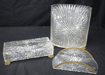 Vtg STARBURST LUCITE Wastebasket, Tissue Box And Napkin Holder