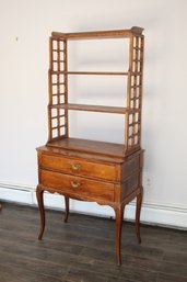 Geometric Mid-Century Etagere Atop Two Drawer