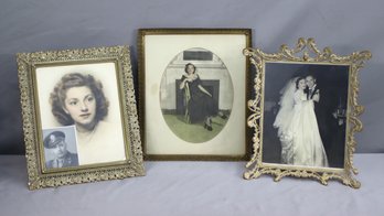 Group Lot Of 3 Vintage Ornate Photo Frames With Black & White Photographs