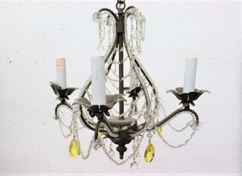 Four Light Chandelier With Glass Beads, Ball Drops, And Colored Crystal Prisms