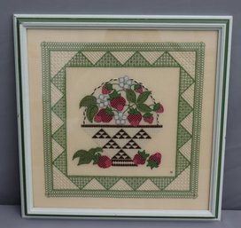 Cross Stitch Strawberry Delight By Ann Strite-Kurz, Completed And Framed