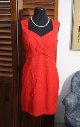 Elegant David Meister Red Dress With Buckle Detail-size 2
