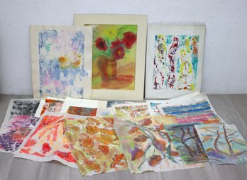 Goodly Group Lot Of Works On Paper - Watercolors And Color Woodblock Prints