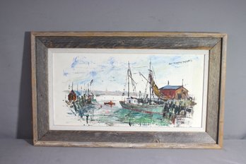Decorative Oil On Canvas Boats And Harbor Docks, Signed Lower Left
