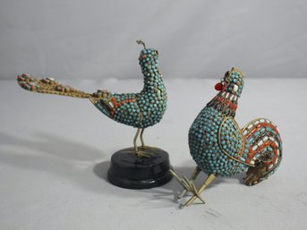Pair Of Vintage TIBETAN Brass Beaded Birds-made In India