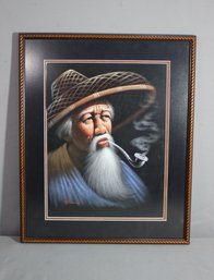 Chinese Man Smoking Pipe Dimensional Color Wall Art Print