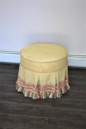 Decorative Round Skirted Ottoman With Lattive Woven Tassels