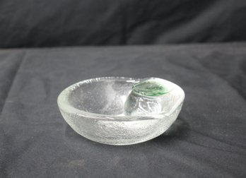 Vintage MCM  Glass Bowl With Indent Handle Signed On Bottom
