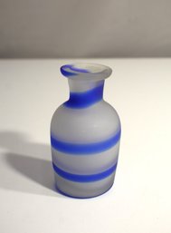 Frosted Glass Vase With Blue Accents