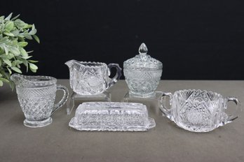 Group Lot Of Vintage Cut And Pressed Glass Tableware Items