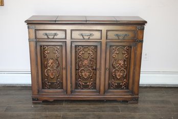 Three Drawer Over Three Door Bar Cabinet With Inner Wine Rack