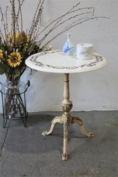 French-inspired Decorated Faux Marble & Painted Cast Iron Bistro Table
