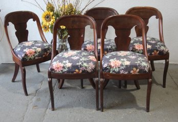 Set Of 5 Mahogany Empire Style Gondola Dining Chairs