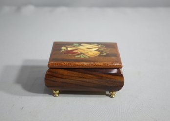Vintage Floral Musical Windup Wooden Jewelry Box Made In Italy