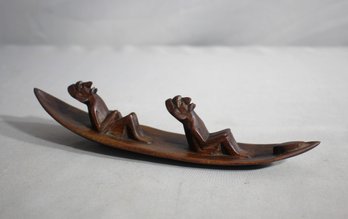 Kenyan Artisanal Wooden Canoe With Carved Figures
