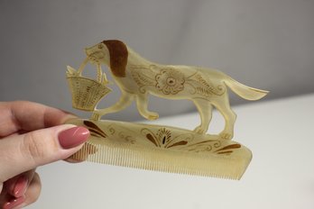 Vintage Comb In Shape Of A Dog Made From Cow Horn